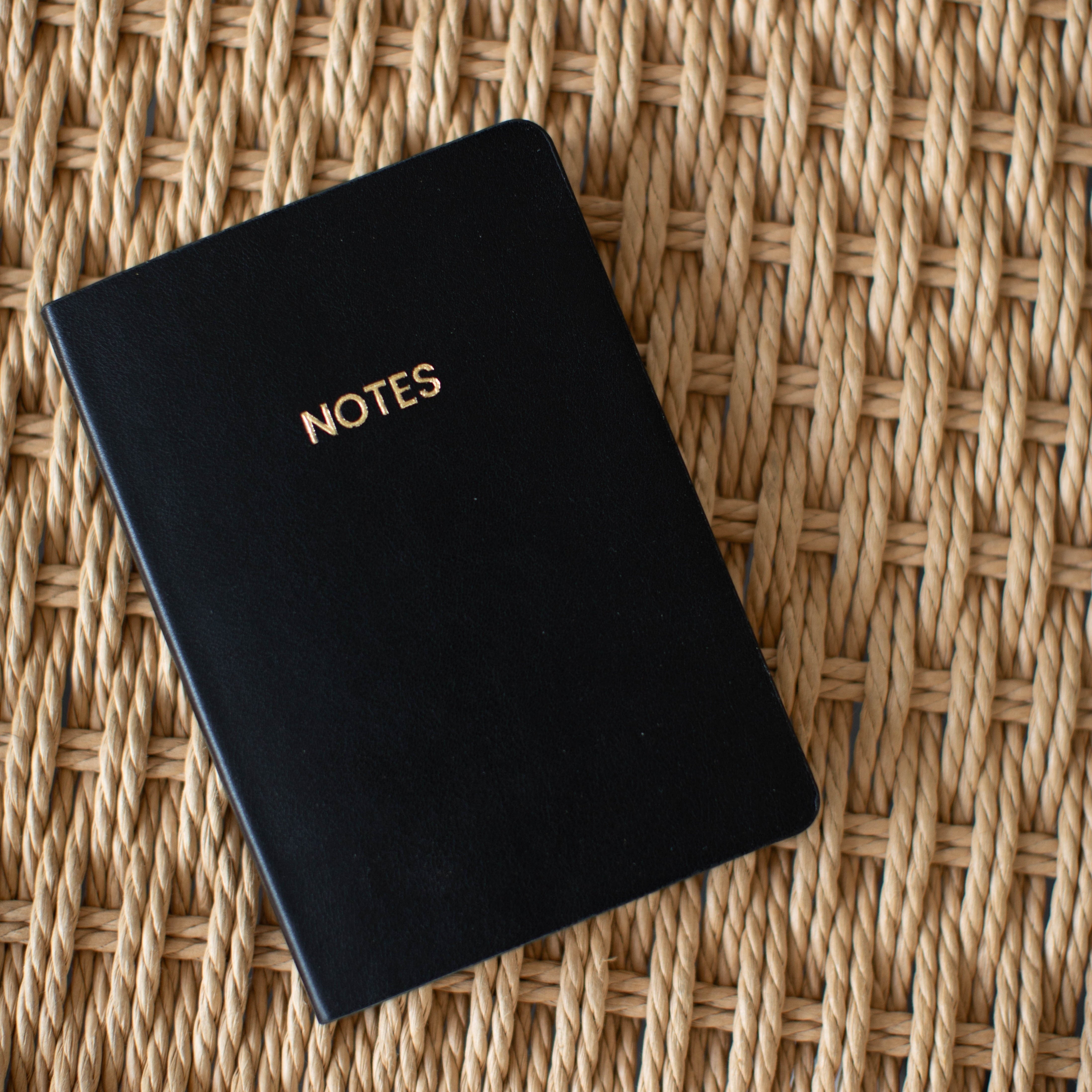 Black A6 Pocket Notebook with gold &quot;NOTES&quot; on the cover