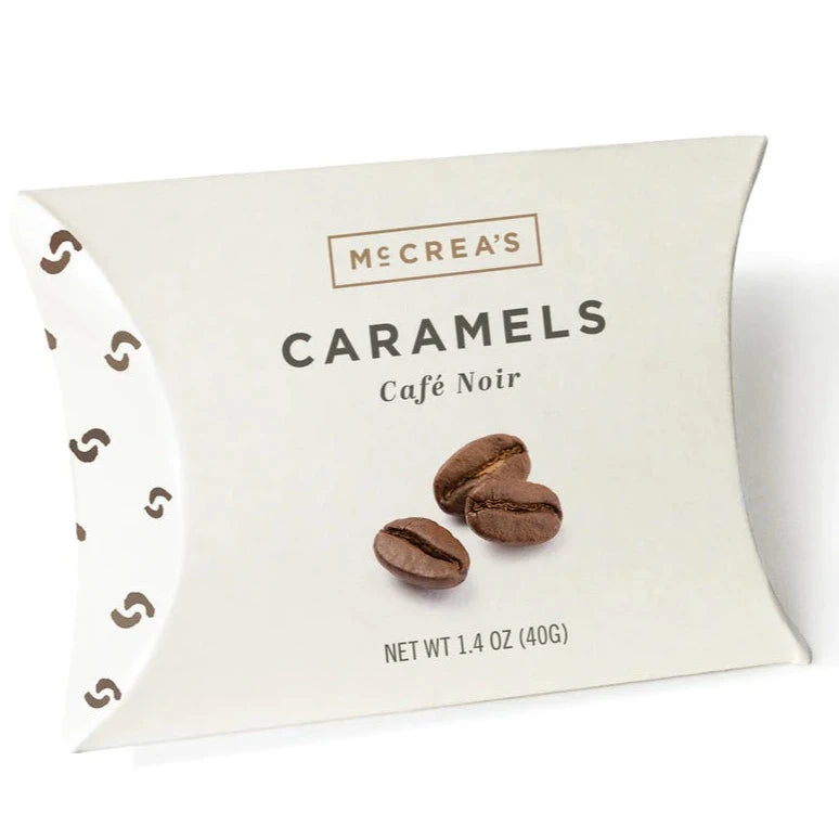 Coffee Caramels Pillow Box on white background.