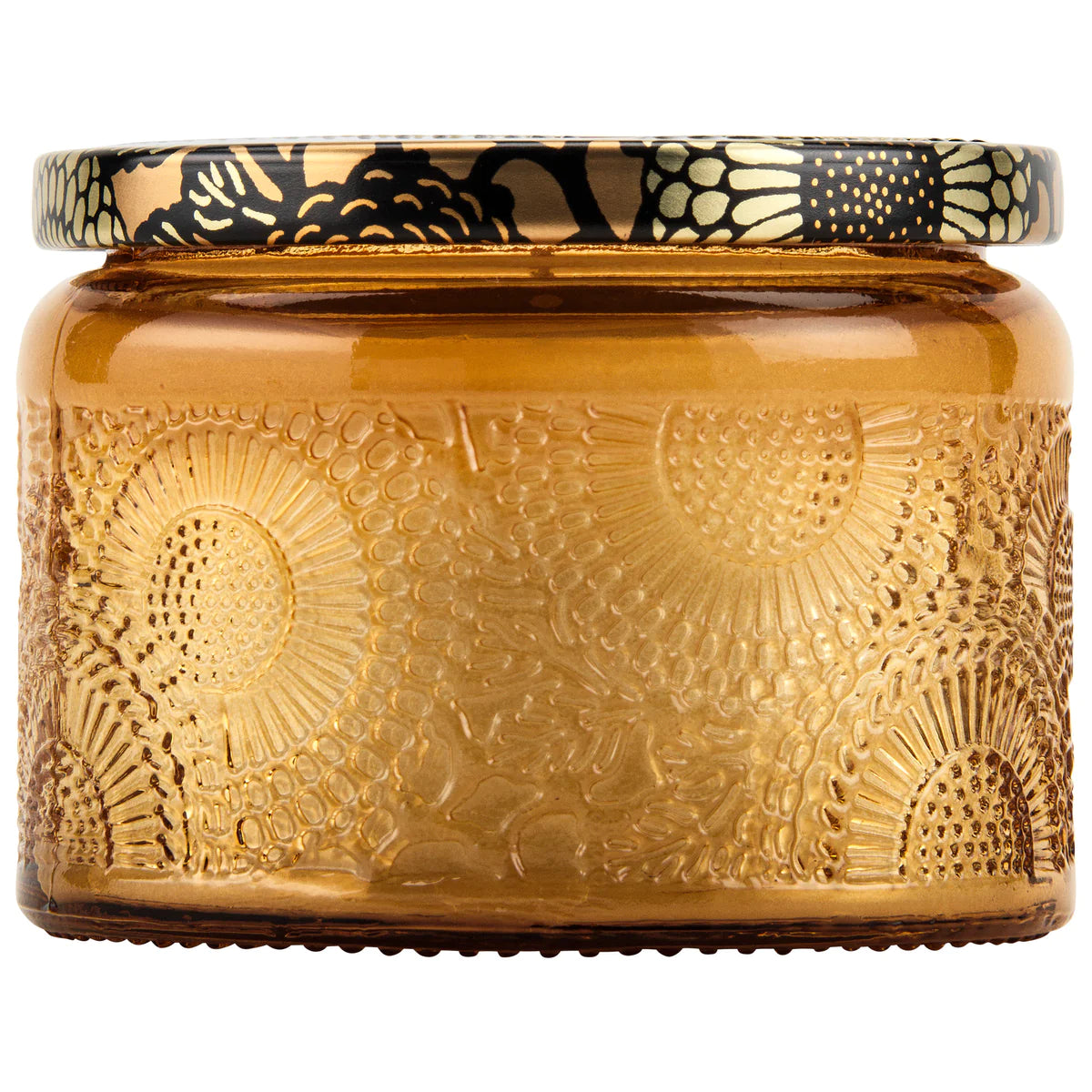 Side image of BALTIC AMBER PETITE GLASS JAR CANDLE