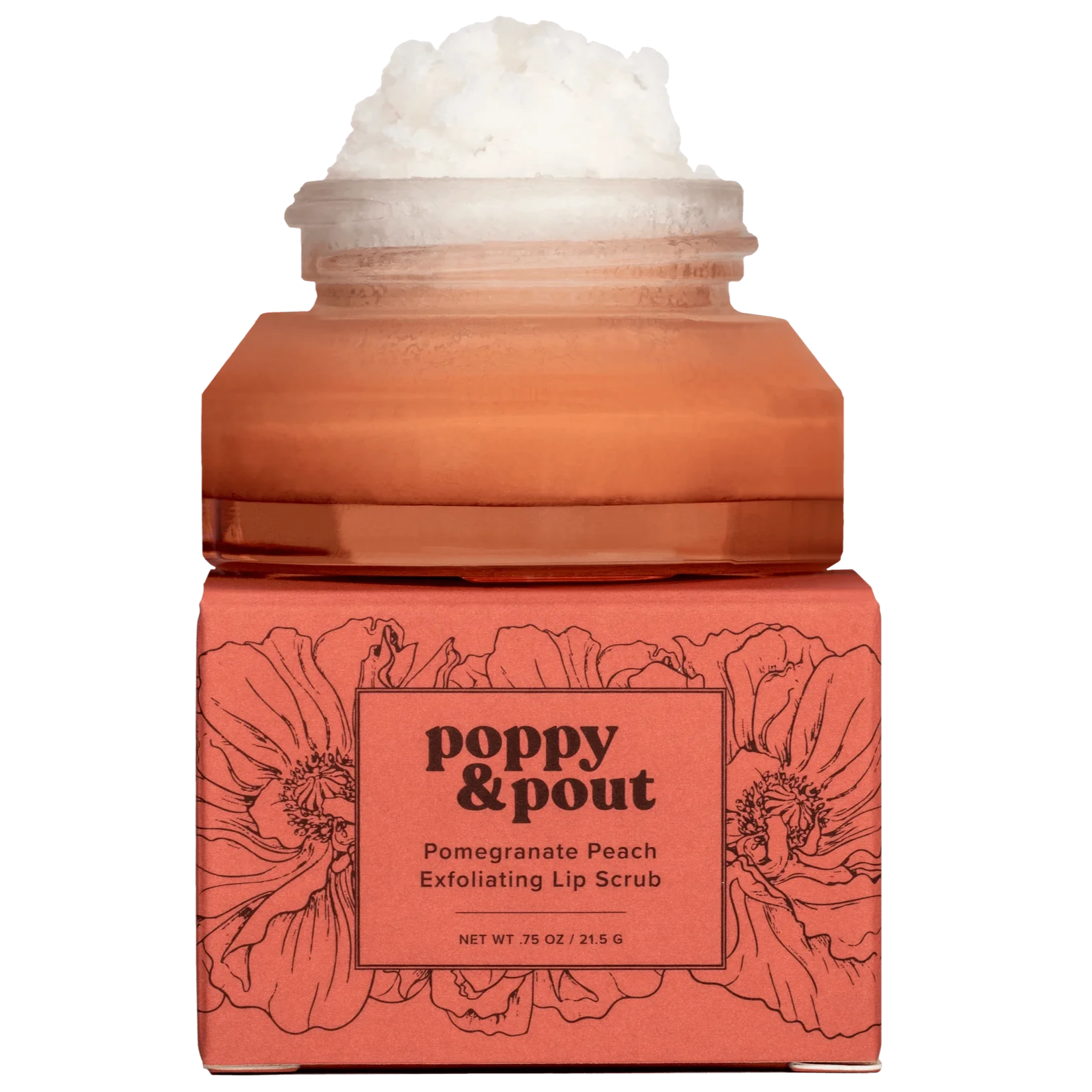 Pomegranate Peach Lip Scrub on stone on white background