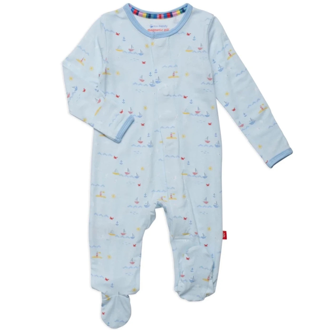 Blue long sleeve baby onesie with sailboats on it