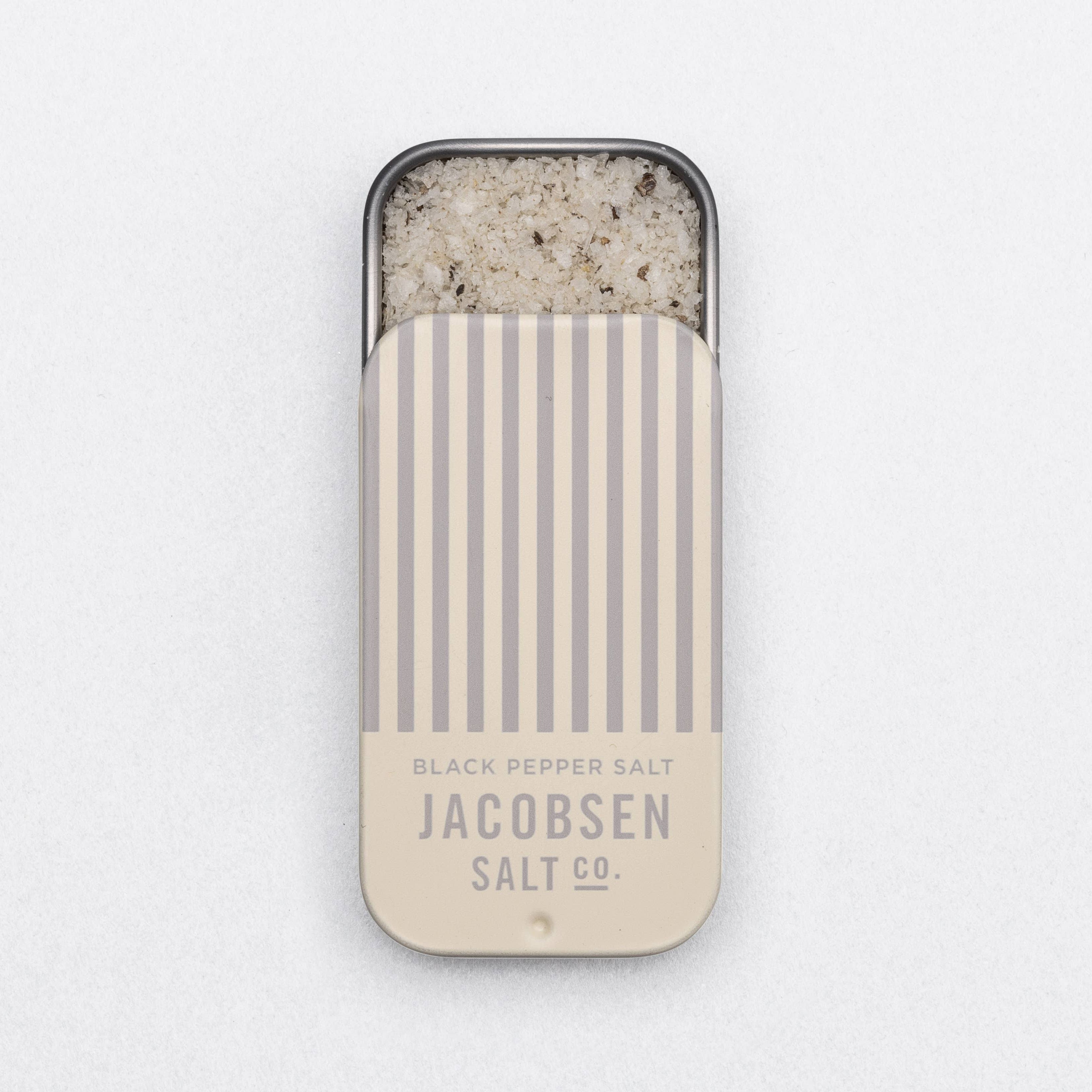  Jacobsen Salt Co. black pepper salt container on a white background