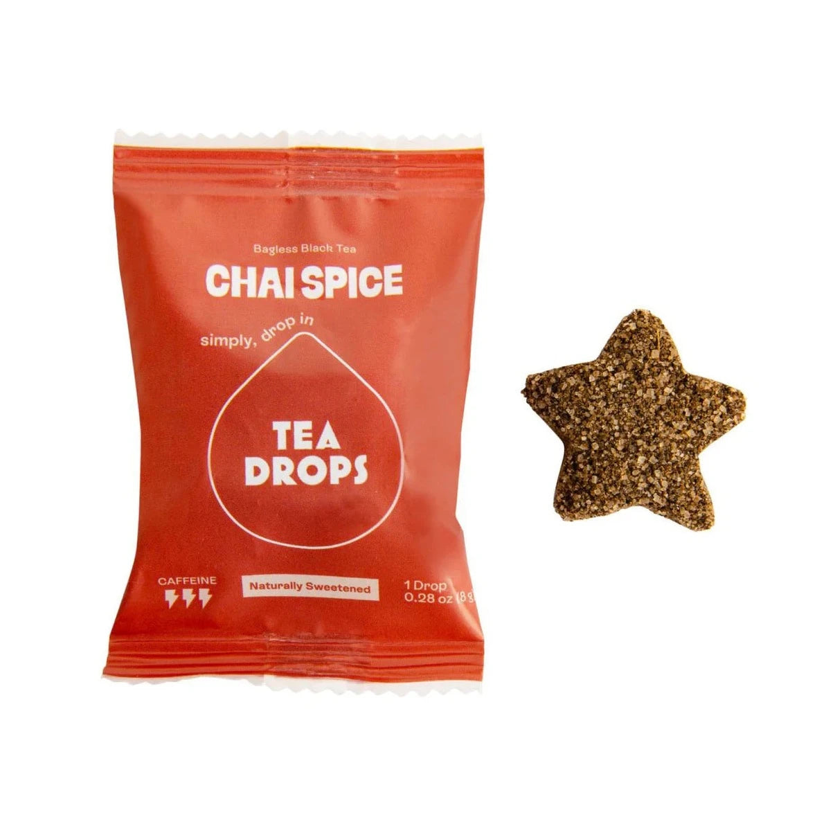 Orange tea bag with star pressed tea next to it