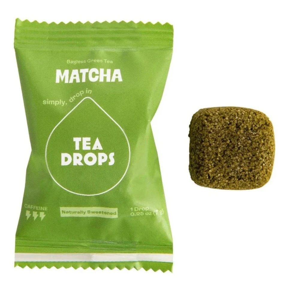 green tea cube next to green bag