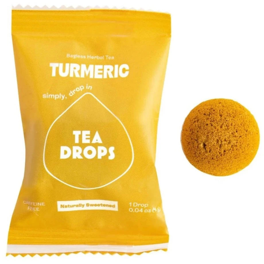 yellow bag with yellow tea drop next to it