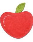 Red apple-shaped mat with a green leaf on a white background