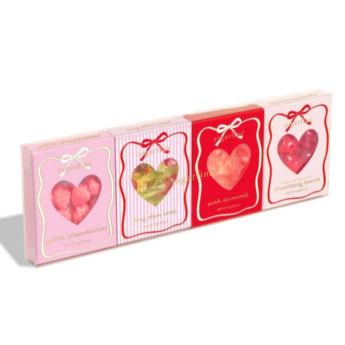 4 pink and red candy boxes