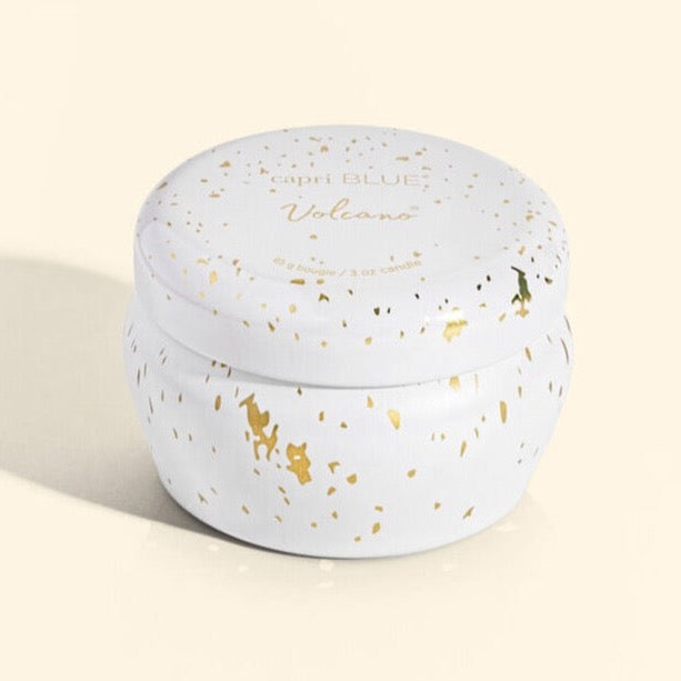 white tin with gold specks all over