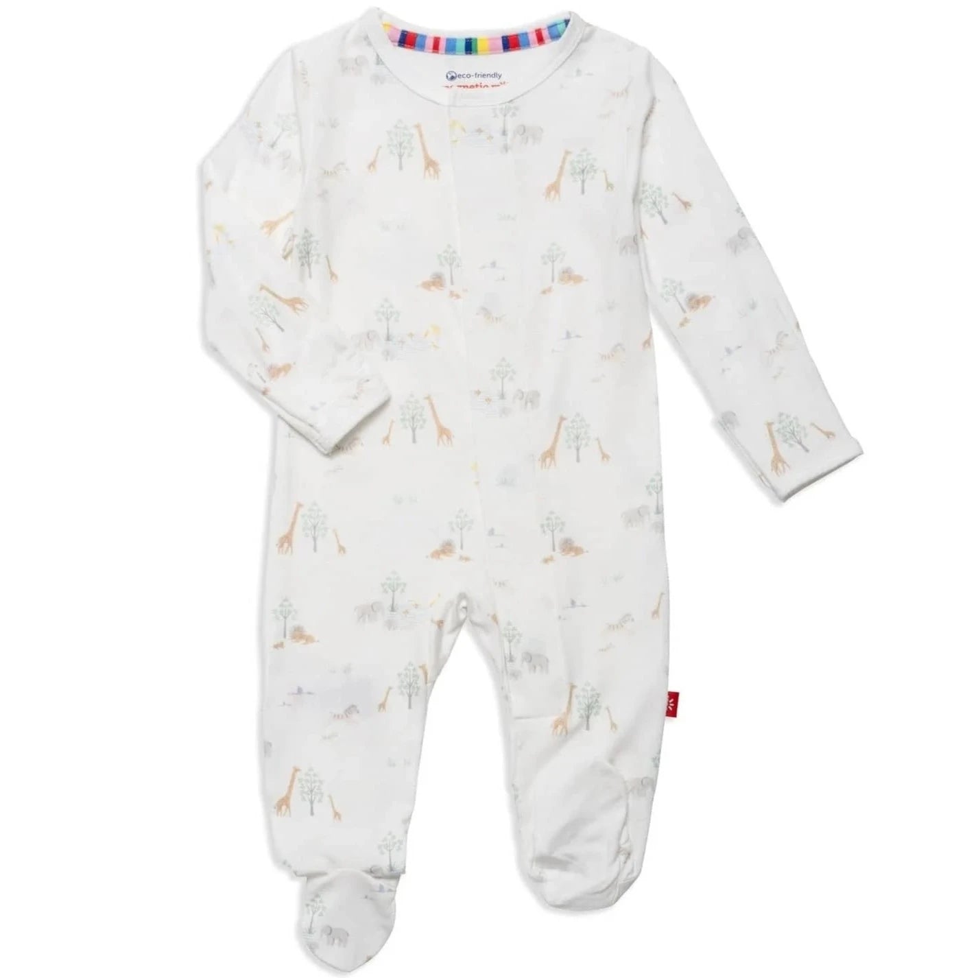White long sleeve baby onesie with giraffes on it