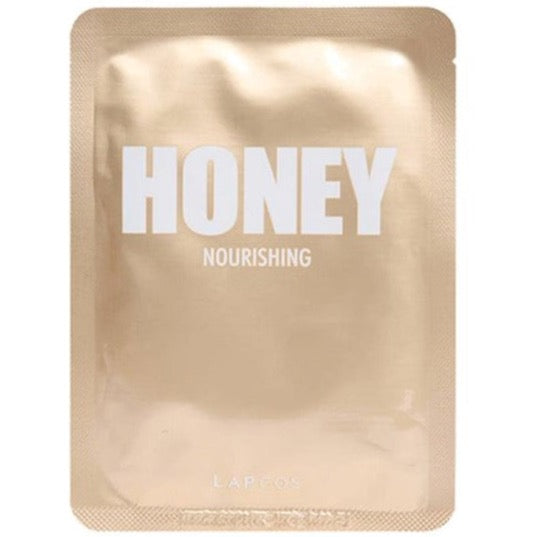 Gold face mask packaging that reads &quot;HONEY NOURISHING LAPCOS&quot;