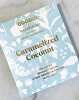 Goodio's Caramelized Coconut chocolate bar with a white and blue floral packing.