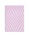 front cover of lavender and white checkered notebook