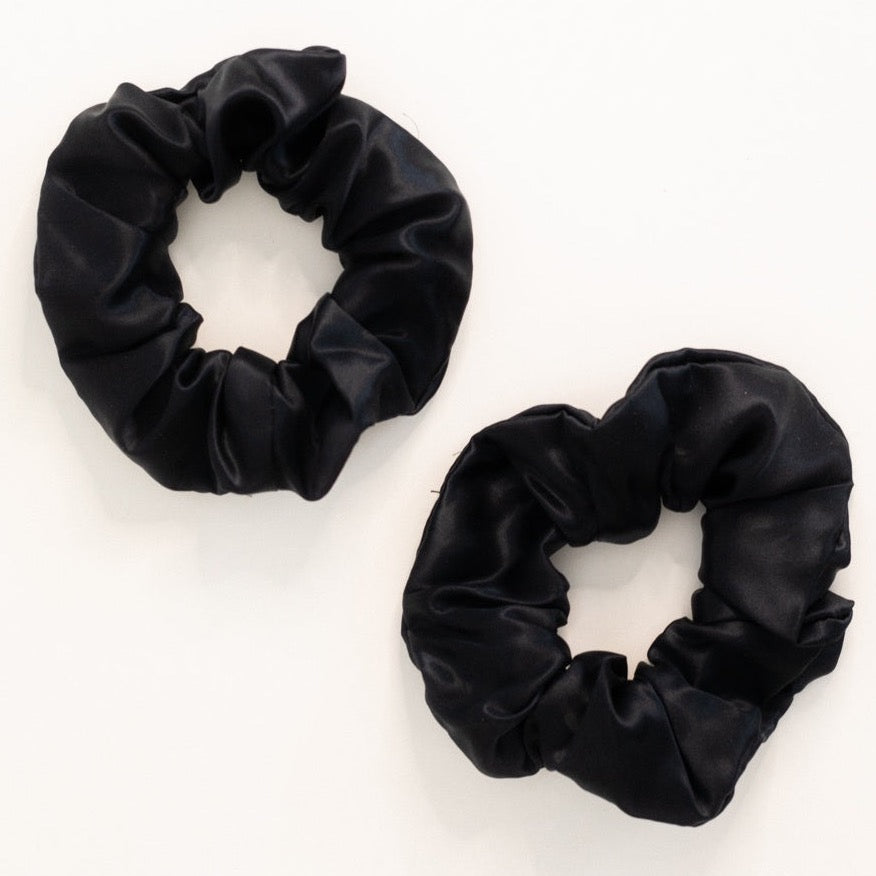 Black Thick Silk Scrunchies - BOXFOX