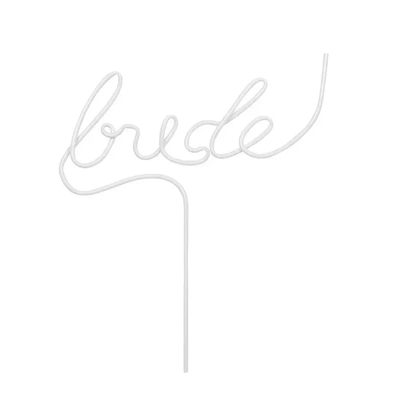 white straw curved to spell &quot;bride&quot;