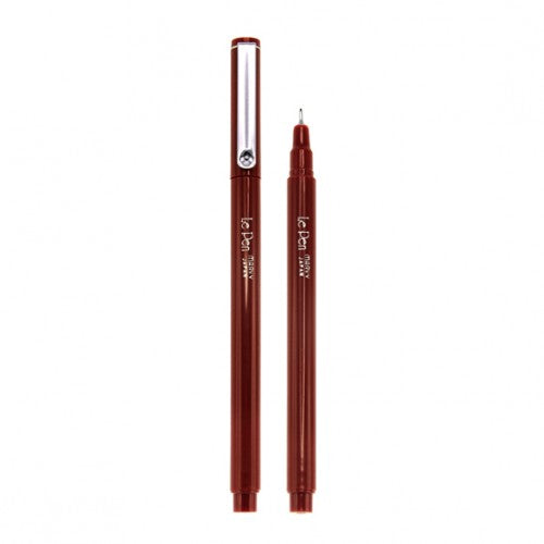 Two burgundy pens, one with a cap on and one with a cap off.