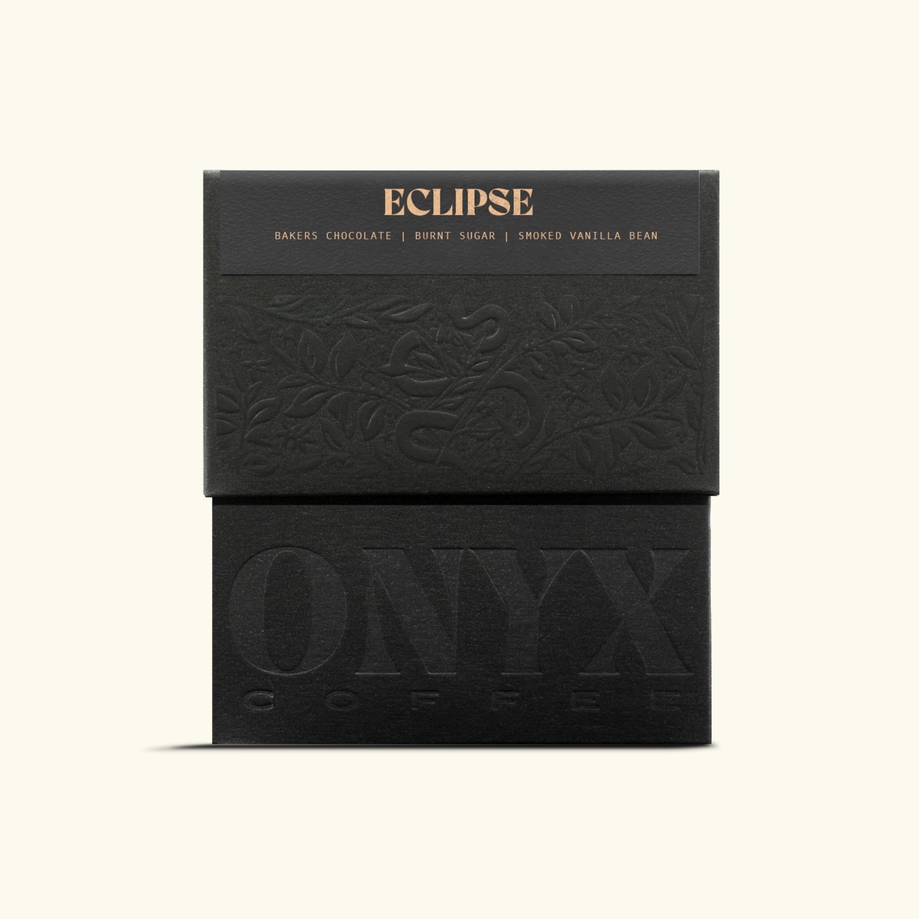 black onyx eclipse coffee packaging with embossed print