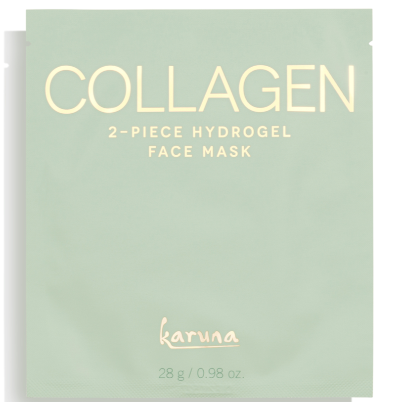 Green square packaging for Karuna Collagen mask.
