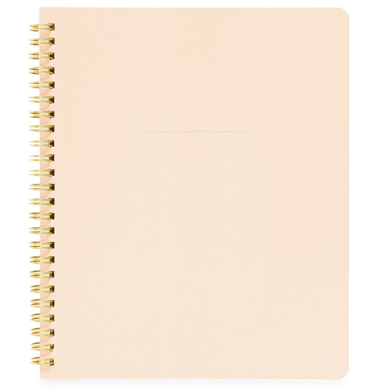 Light pink spiral notebook on white background.