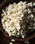 bowl of popped popcorn seen from above