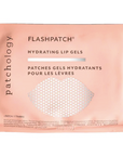 A blush pink envelope with lip graphic on middle with silver geometric print inside. Text on packaging reads, "Patchology Flashpatch Hydrating Lip Gels 1 patch". Photographed on white background. 