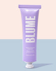 Purple facemask tube standing on blue and pink background
