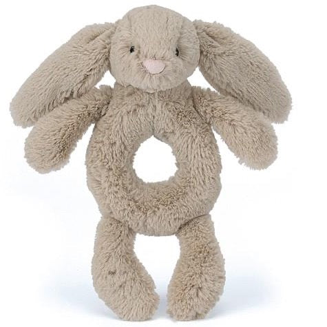 Beige Stuffed animal bunny baby rattle.