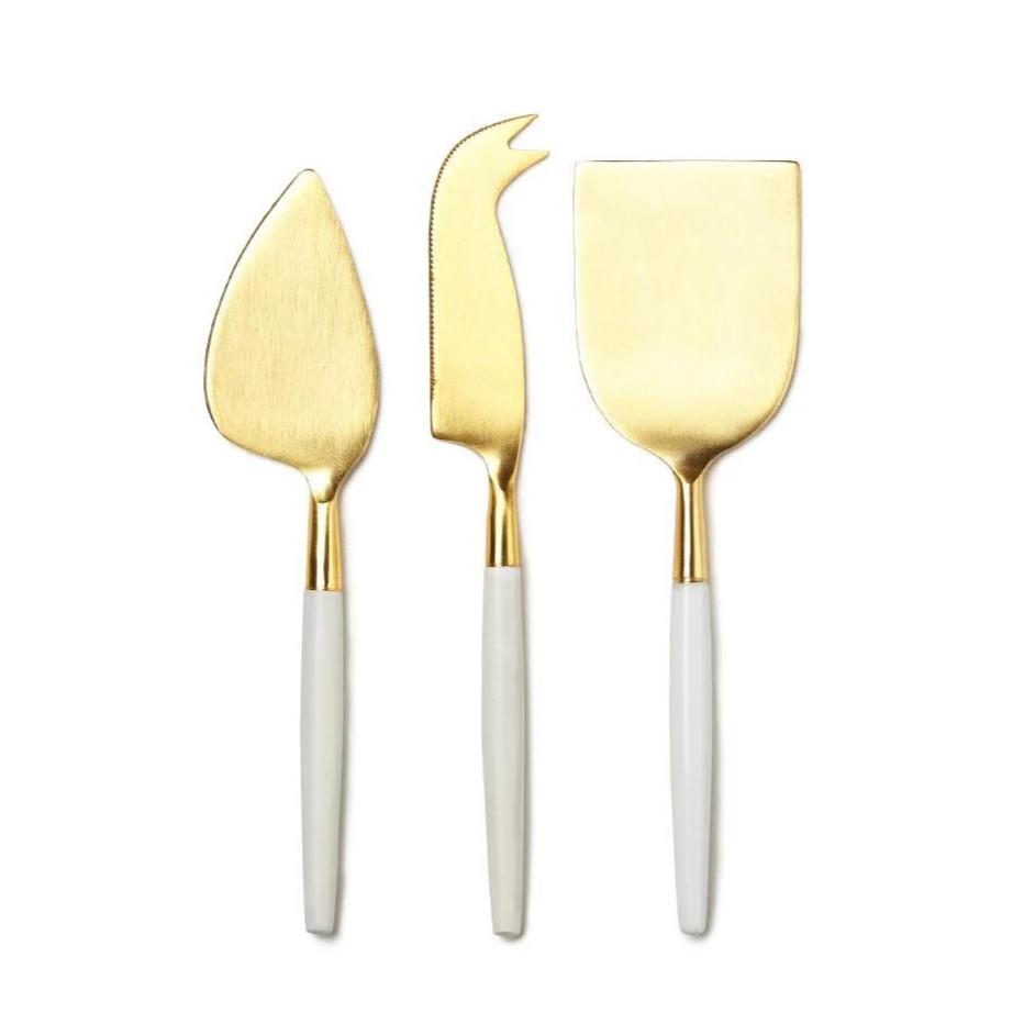 White &amp; Gold Cheese Knives (Set of 3)