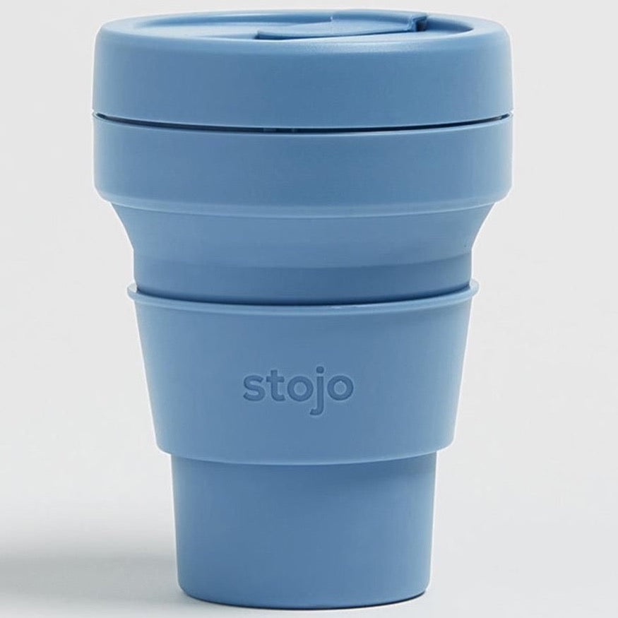 Steel colored collapsible to go cup.